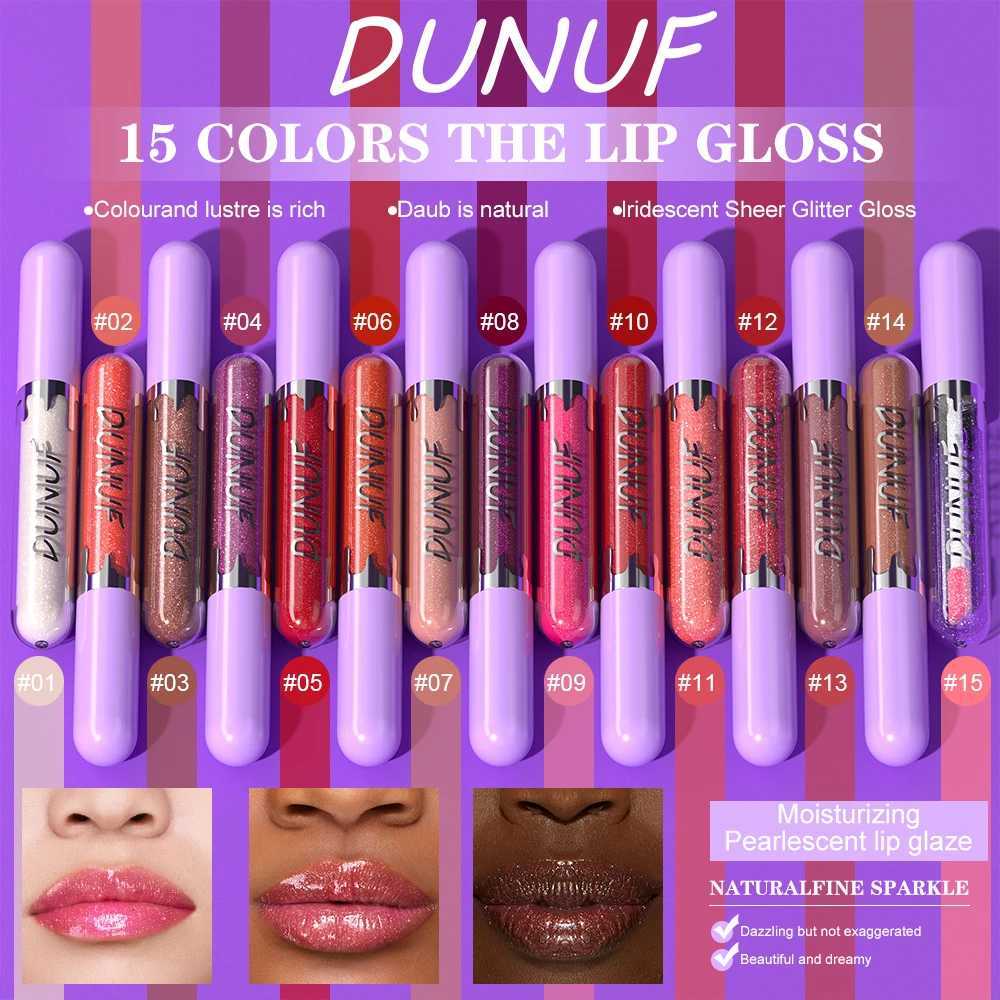 DUNUF 15 colors long-lasting moisturizing hydrating glossy easy to color lip gloss pearl fine flash mirror lip glazeXJ250724