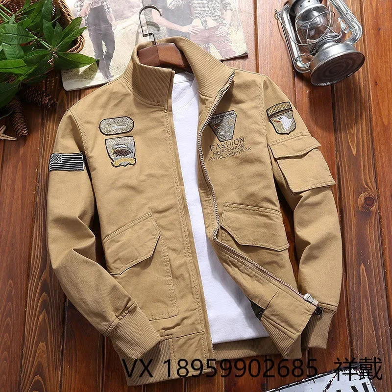 Outdoor Boxing Cargo Jacket Mens High Quality Vintage Embroidered Windbreaker 2024 Autumn Wild Hunting Pure Cotton Warm Coat 250717