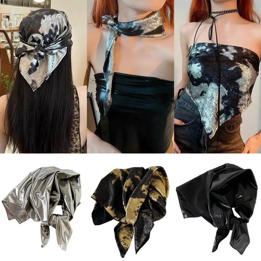 Square Scarf Retro Y2K Spicy Style Print Liquid Silver Leopard Hair Scarf For Women Summer Headband Sunscreen Hat Shawl Wrap 250723