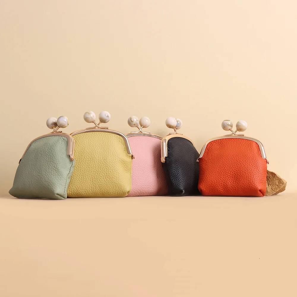 Genuine Leather Purses Vintage Small Wallet Change Pouch Gifts For Women Girls Clutch Lovely Coin Holders With Kiss Lock