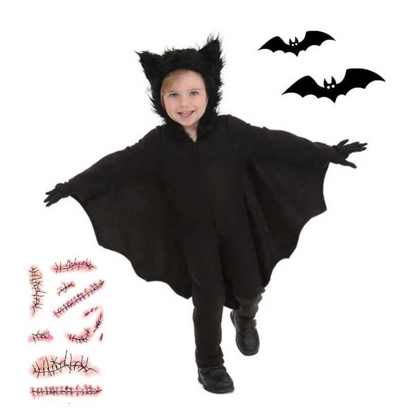 Halloween Scary Bat Cosplay Costume Set Kids Unisex Vampire Bat Costume Jumpsuit Send Horror Scar Patch and Black Gloves Z250725