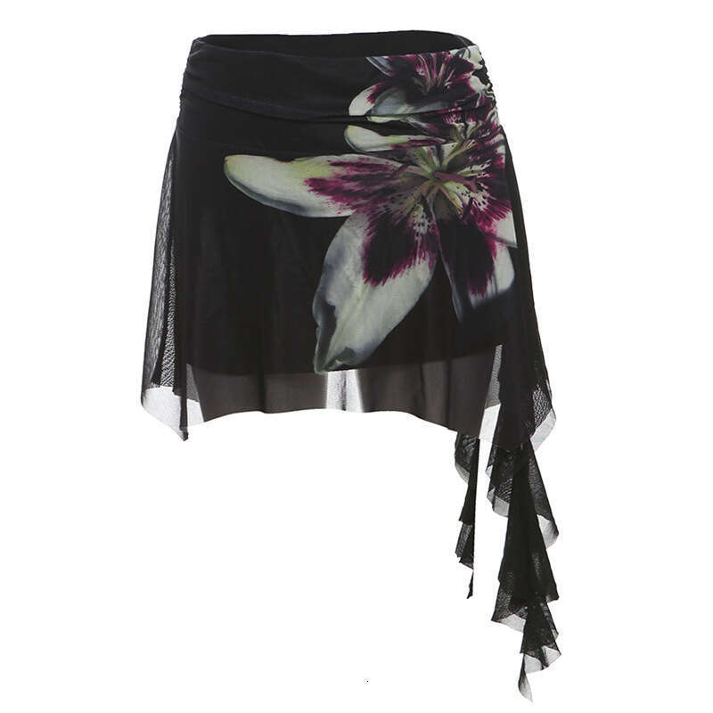 2025 Summer New Hot Girl Slim Fit Top High Waist Printed Elegant Skirt Set for Women 999