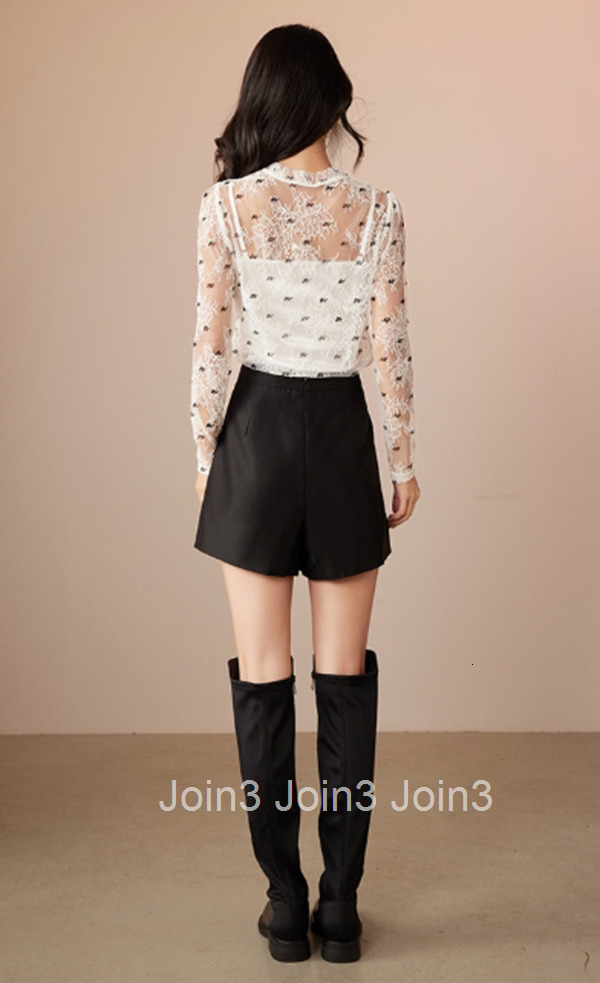 Summer New French Style Mesh Lace Top Hollow Out Flocked Long Sleeve Fashion T-Shirt for Women 2681