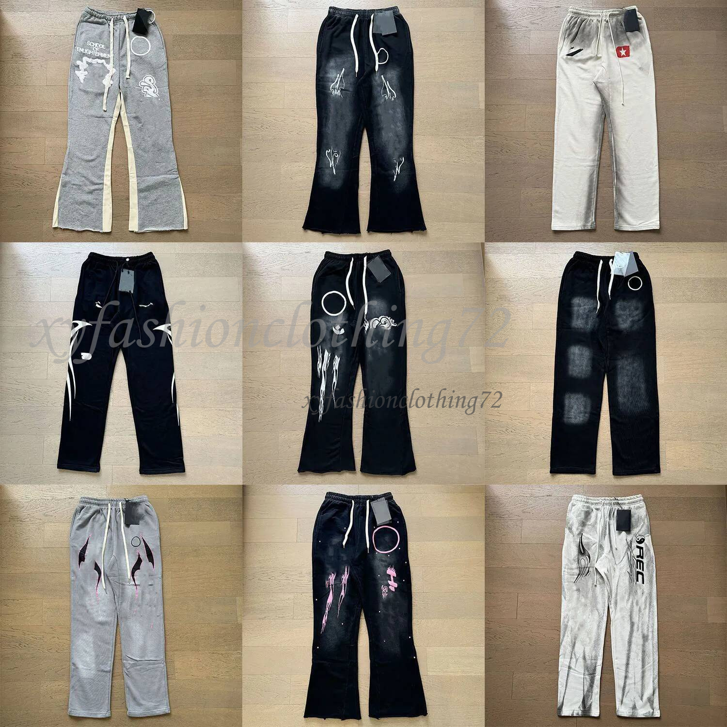 Designer helly start Mens Flared Pants Sports Baggy Sweatpants Letter Pattern Print Joggers Vintage Hip Hop Drawstring Trousers Men 5a 5e