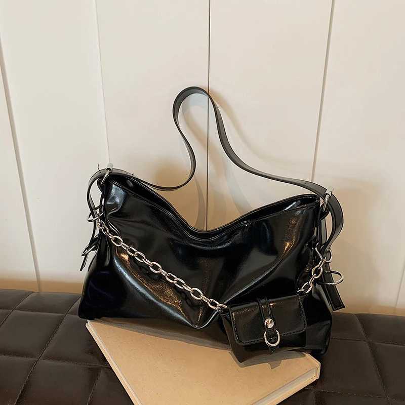 Black Vintage Underarm Bag Women Chain Decorative Shoulder Bag With Mini Purse Large Capacity Shopper Tote Handbags Y250725