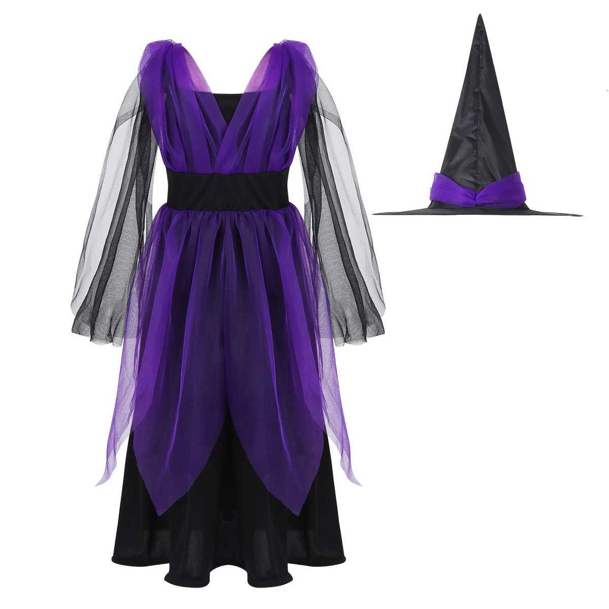2025 Baby Girl Halloween Witch Costume For Girl Cosplay Vampire Princess Dress With Hat and Staff Carnival Witch Role Play Dress Z250725