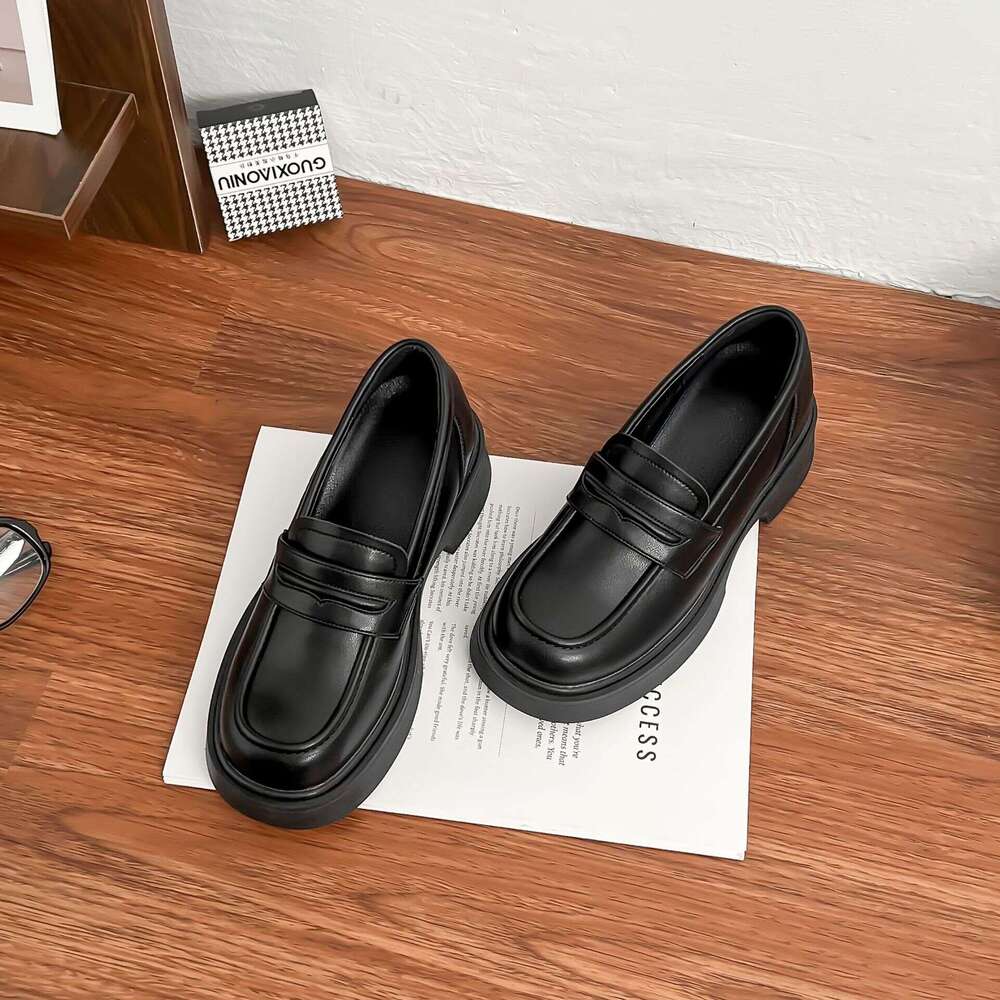 Designer Small Chunky Heel, Comfortable Thick Sole Loafers Petite Women, Height Increasing Leather Shoes for Women
