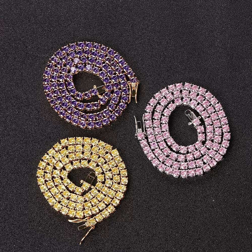 Senior Designer Necklace BraceletGRA Certified 3mm 4mm 5mm Silicon Stone Hip Hop Sier Pink VVS Tennis Chain