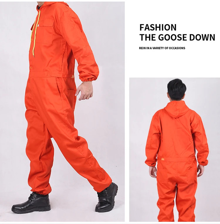 Unisex Work Overalls Hooded Drawstring Wearresistant Reflective Zipper Clothes Pocket Safety Worker Coverall overol hombre 250725