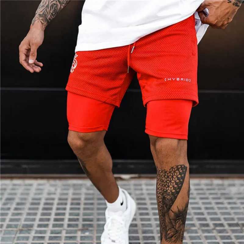 2 in 1 Summer Printing Breathable Mens Gym Fitness Running Shorts Quick Dry Male Shorts Mesh Bodybuilding Short Pants W250724