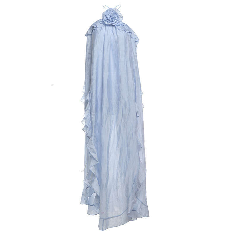 2025 Summer New Niche Loose Solid Color Halter Neck Three-Dimensional Flower Beach Vacation Dress for Women ace