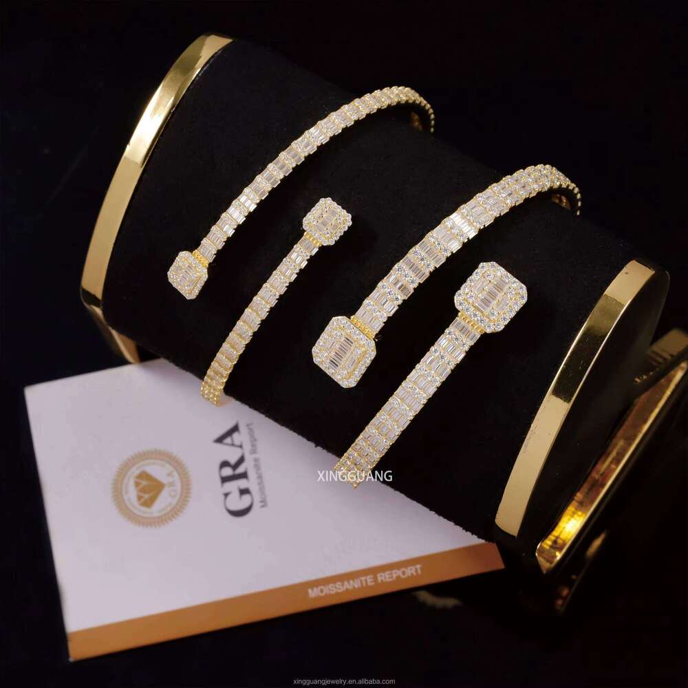 XG Square Iced Out Cuban Bangles Sier Plated Gold Vvs Moissanite Bracelets