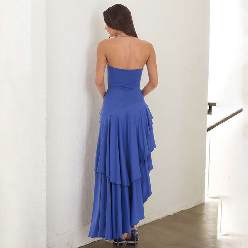 Yds077 Women's Spring/Summer New Sleeveless Sexy Ruffle Off-Shoulder Dress B5