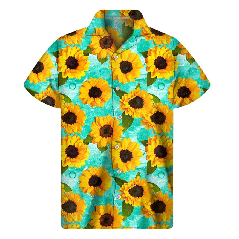 3d Plants Sunflower Print Shirt For Men Fashion Classic Short Sleeve Summer Vacation Shirts Breathable Tops Hawaiian 250725