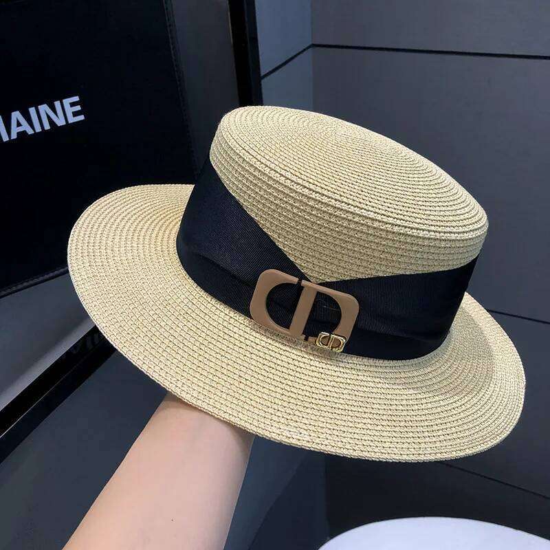 Summer Women's Law Test Flat Top Travel Seaside Vacation Sunshade Sunscreen Casual Versatile Straw Sun Hat