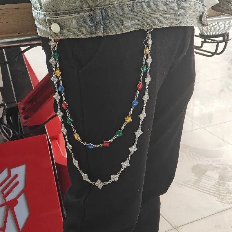 Original Silvery Flower Shape Rhinestone Hip Hop Pants Chain Fashionable Men And Women Ones Waist Accessories Gift 250722
