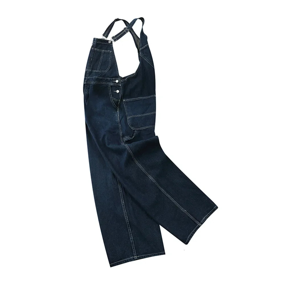 MultiPocket Denim Overalls Mens Cargo Bib Trousers Solid Color Loose Baggy Jumpsuit Cowboy Dungarees 250725