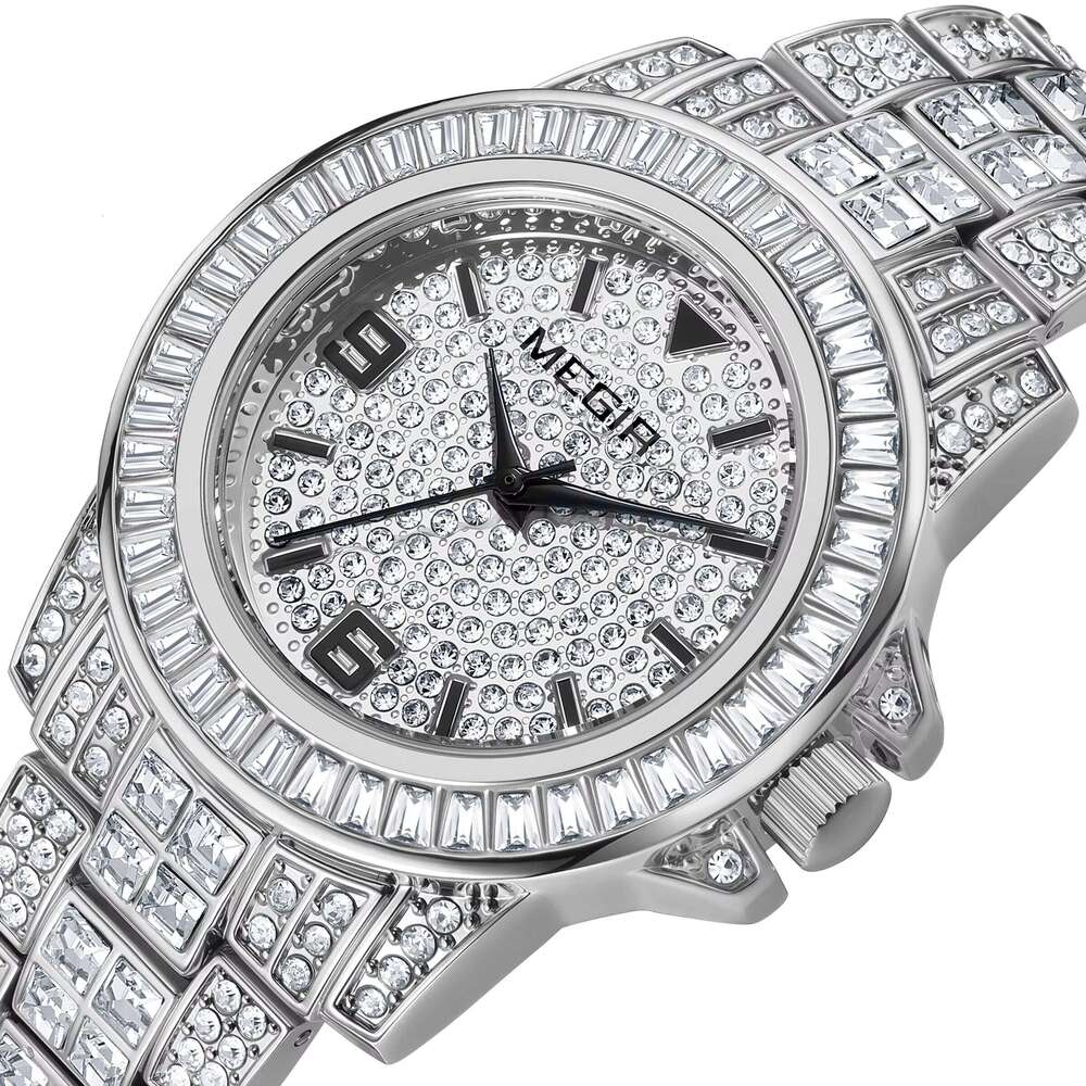 DHwatches MEGIR Men's Luxury Watch - Diamond, 42mm Big Face, 30M Waterproof, Stainless Steel, Hip Hop Fashion Wristwatch