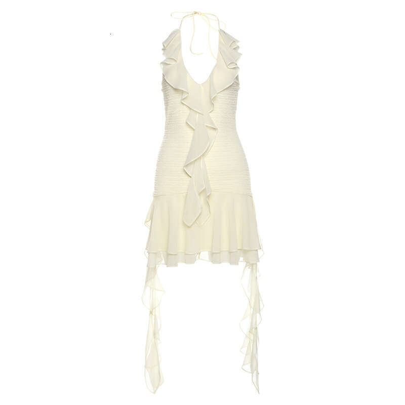 2022 Spring New Women's Solid Color Slim High Waist Fashion Halter Sexy Backless Dress 3a7