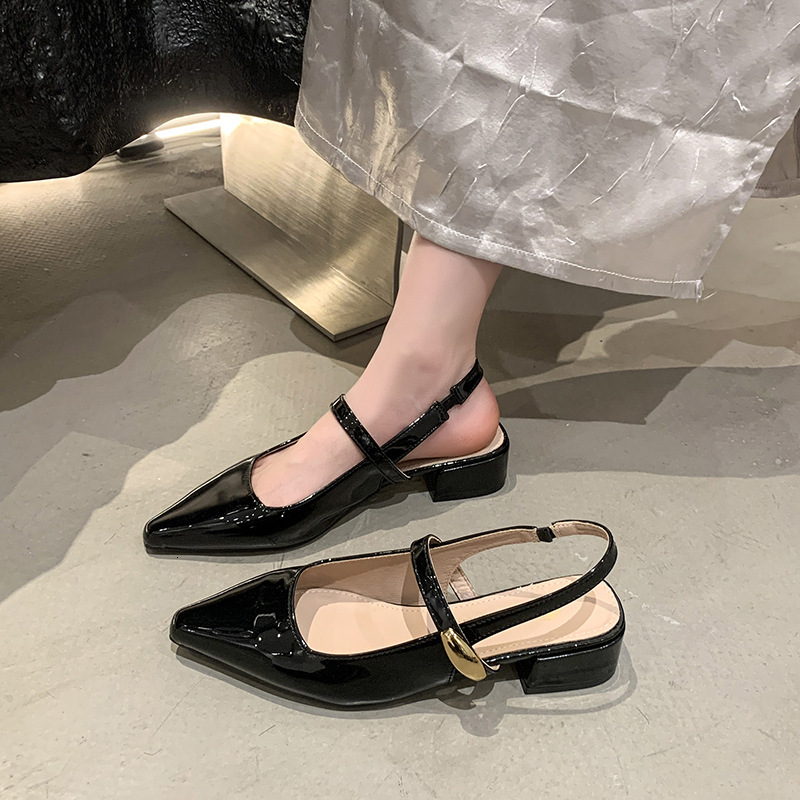 Ddmysports French Style Closed Toe For Women New Summer Square Mid High Heel Silver Mary Jane Sandals Outdoor Shoes