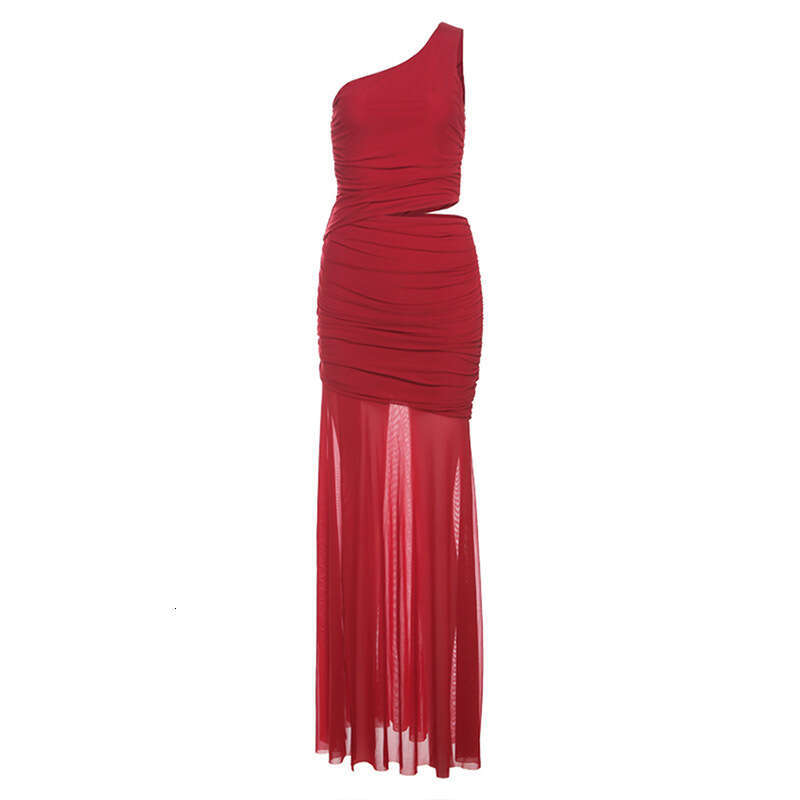 INS Style 2025 Spring New Women's Solid Color Slim Fashion One-Shoulder Asymmetrical Neck Sleeveless Dress ebf