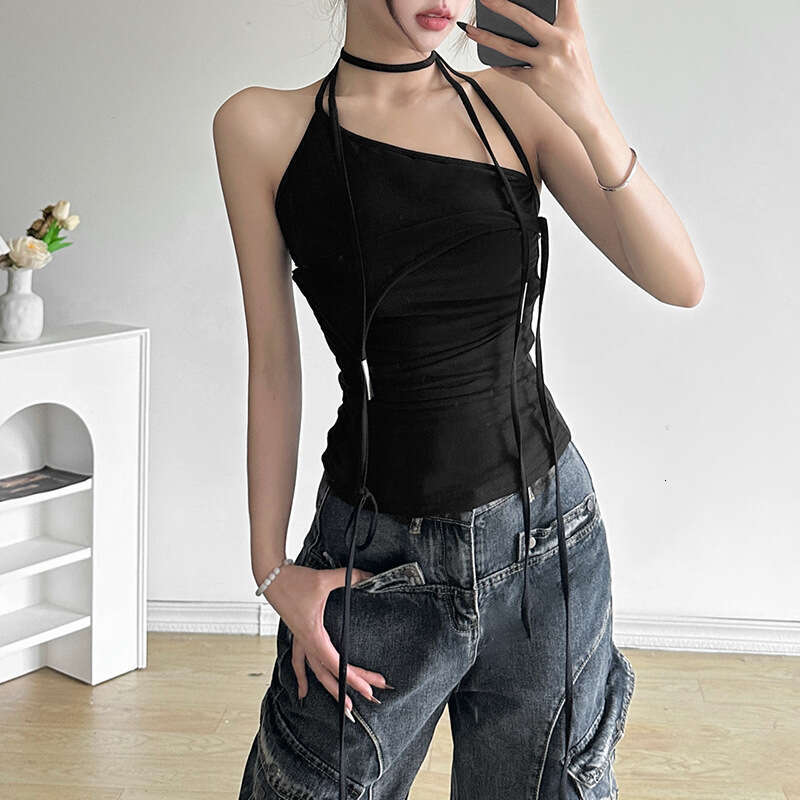 2024 Summer New Women's Solid Color Slim Fit Street Fashion Halter Sexy Backless Tank Top 38e