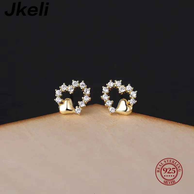 Jkeli Peach Heart Niche Simple INS Style Zircon Delicate Stud 18K Gold 925 Silver Earrings Small Ear Jewelry 250722