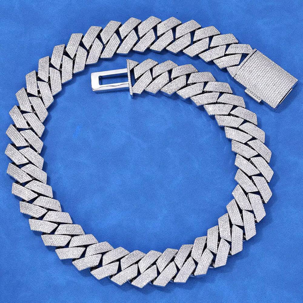 HipHop S925 Silver Necklace 14mm Rhombus Cuban Chain Men Personalized Accessory