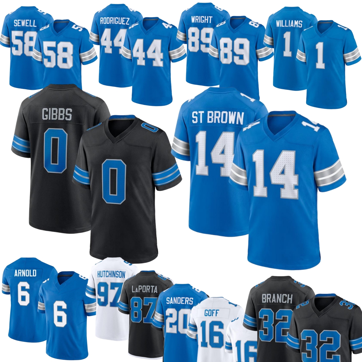 Amon-Ra St Brown 0 Jahmyr Gibbs Football Jersey Sam Laporta Barry Sanders Jameson Williams Brian Branch Terrion Arnold Jared Goff Penei Sewell Dan Jack Campbell 14