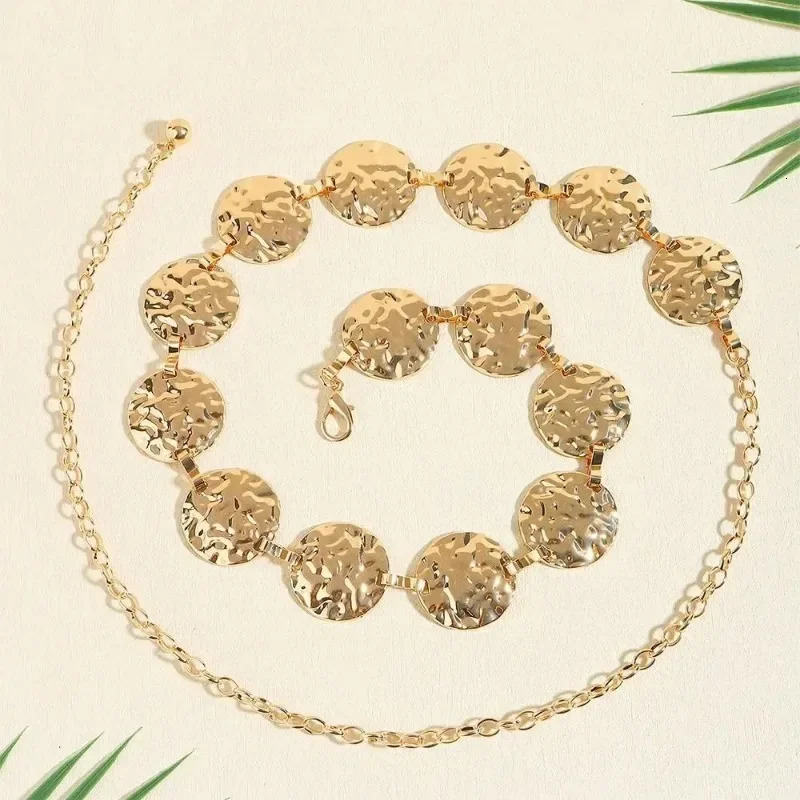 Women Fashion Round Pendant Chain Gold Decorated Waist Belt Stainless Steel Gold Plated Bangle Hip Hop Accessories chain belt 250722