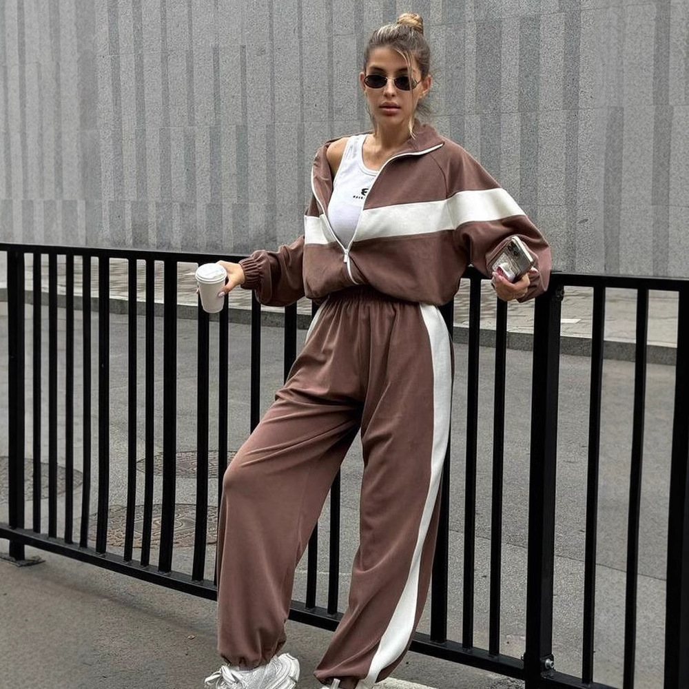 2025 Fashion Set Casual Sports Suit Zipper Cardigan Long Pants Two-Piece Set for Women