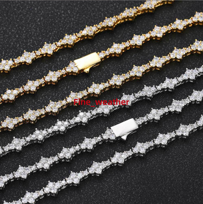 High Quality Shiny HipHop 6.5MM Zircon Necklace Spring Buckle Airplane Tennis Chain Diamond Couple Bracelet Featuring Moissanite