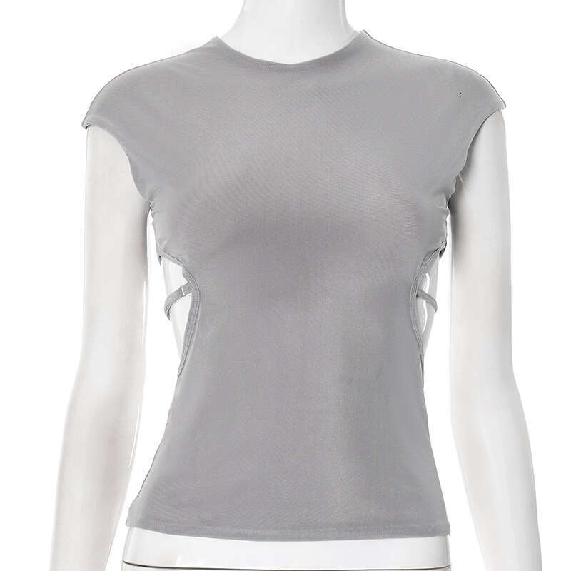 Qtp099 Women's Summer New Solid Color Round Neck Sleeveless Backless Sexy Tank Top B5