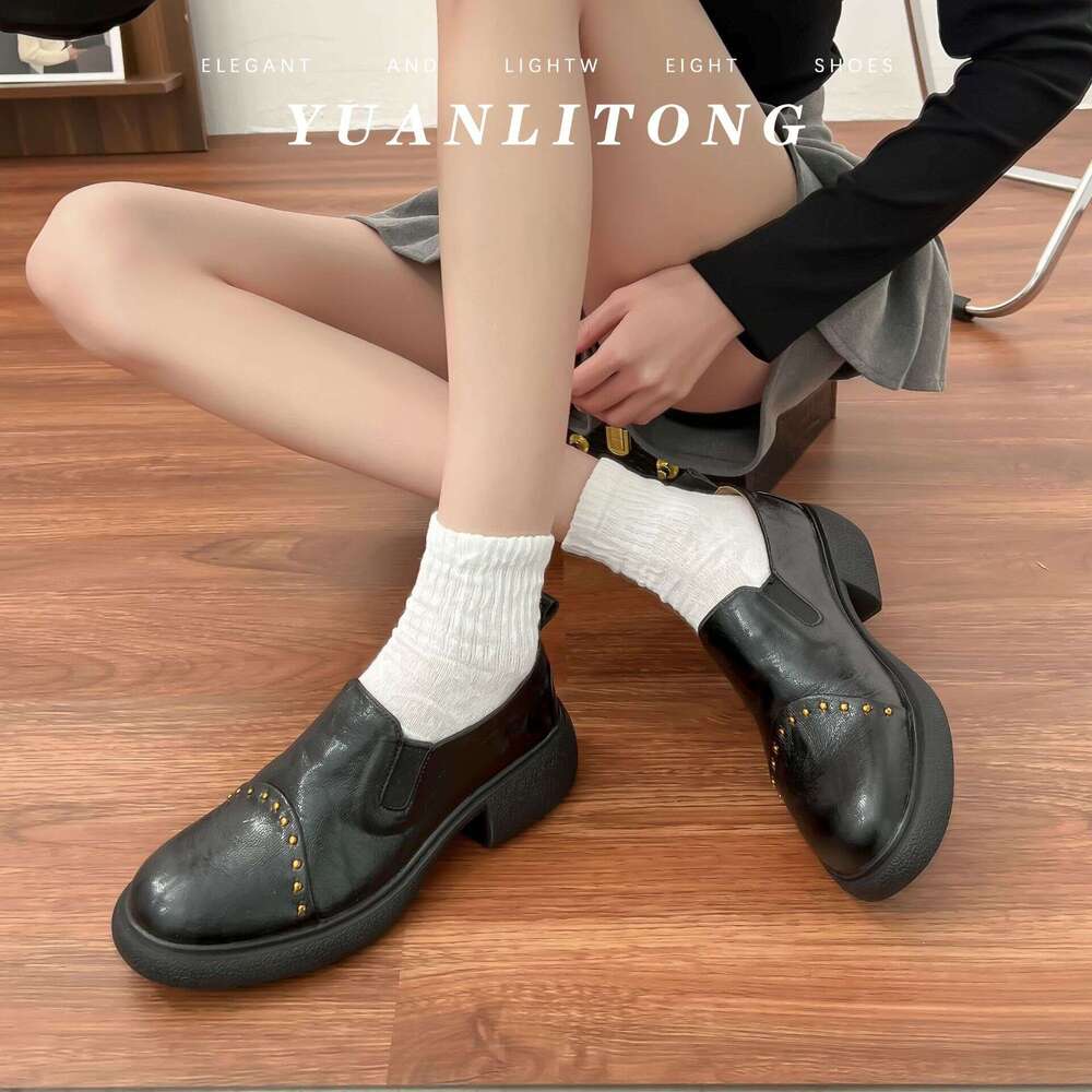 2025 Spring Summer New Thick-Soled Loafers Shallow Mouth Leather Women, Outdoor Wear, Height-Increasing Shoes for Petite Women