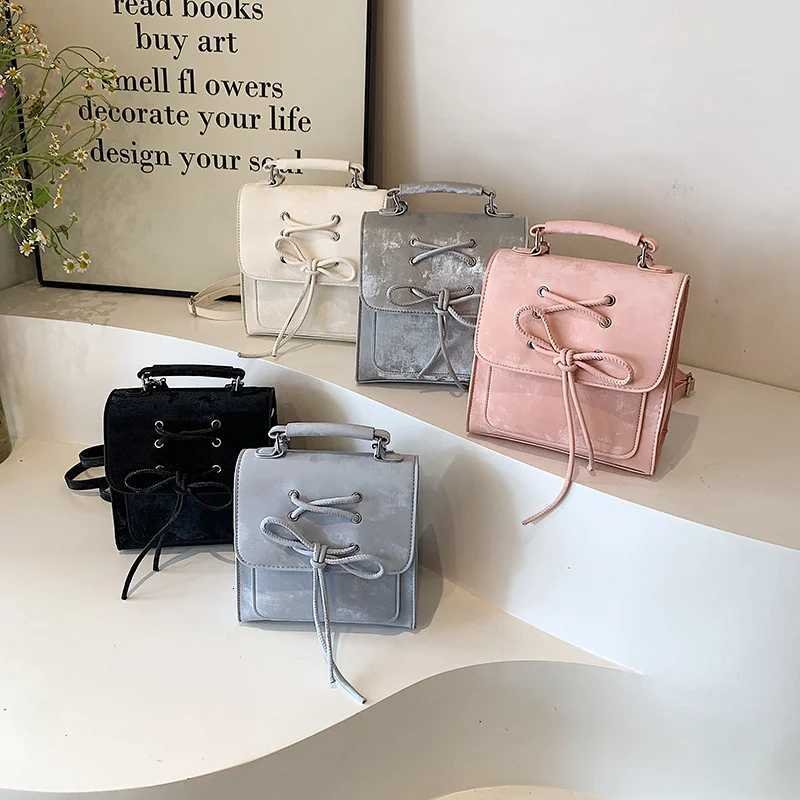 New Ballet Style Wens Backpack Girls College Backpack Fi Wens Item Storage Handbag Bow Decorati PU Material Y250724
