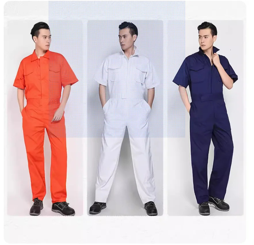 100 Cotton summer work overalls short sleeves working Uniforms mechanical electrical repairman coveralls Safety Work jumpsuits 250725