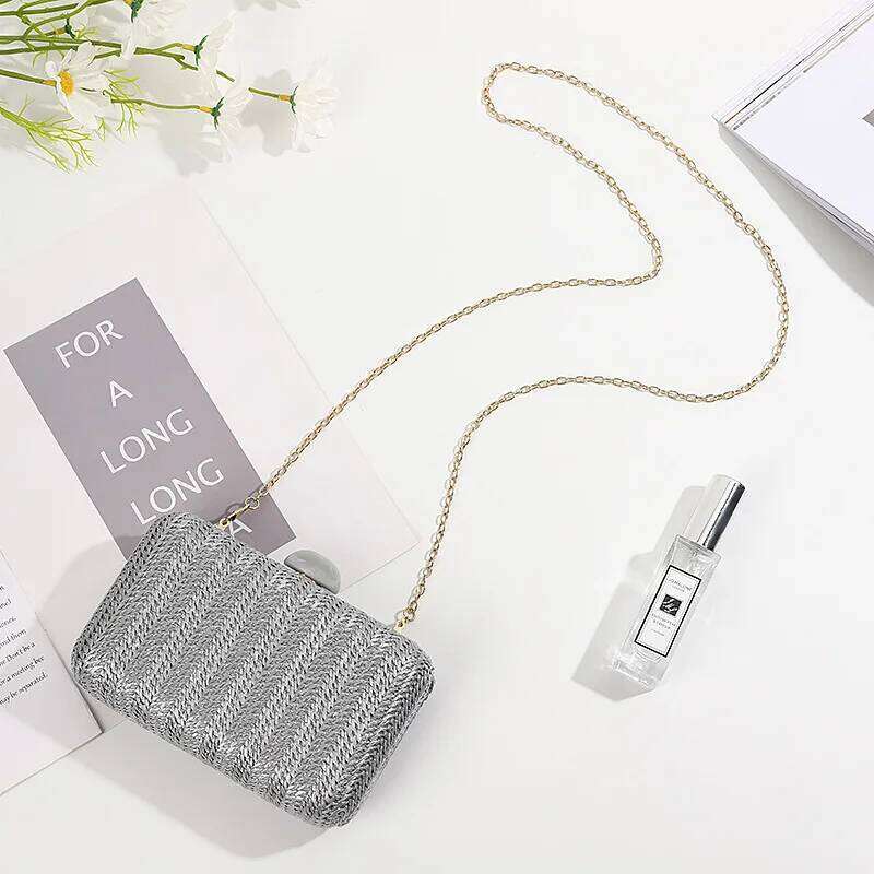 Women's Summer Fashion Weave Straw Evening Clutch Shoulder Purse Wedding Bridal Party Bags