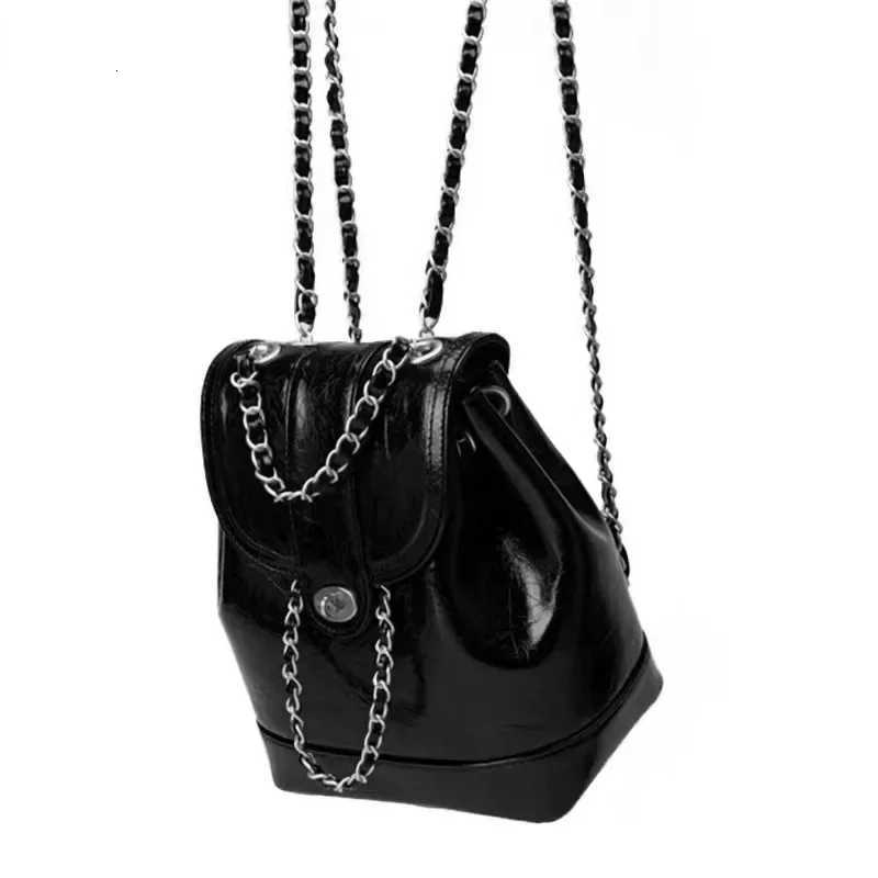 Ladies Wax Leather Chain Shoulder Bag Student Small Fragrance Style Backpack Korean Version Dual-Purpose Bag Y250725