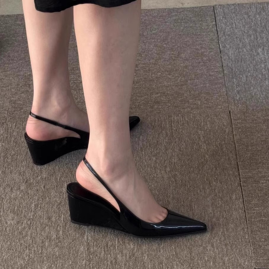 Ddmysports Spring New Pointed Stiletto High Heels Elegant French Fashion Closed Toe Backless Patent Leather Sandals Comfortable Outdoor Shoes