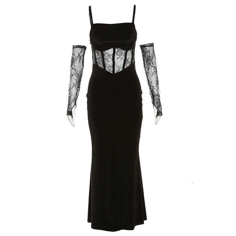 2023 Autumn Winter New Women's Solid Color Slim High Waist Fashion Off-Shoulder Strap Dress 498