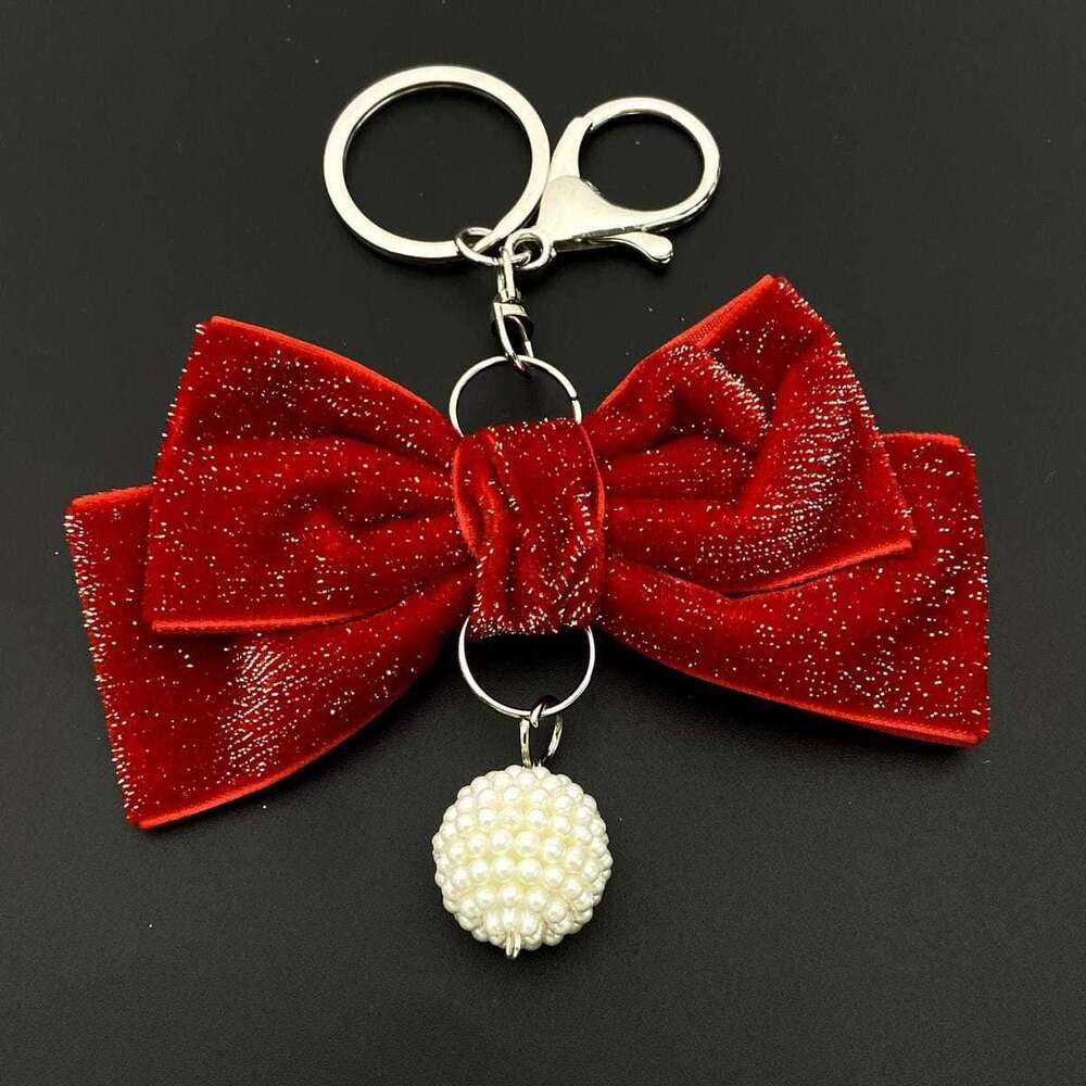 New Korean Style Fashion Veet Bow Keychain Pendant Creative Red Festive Gift Car Accessory