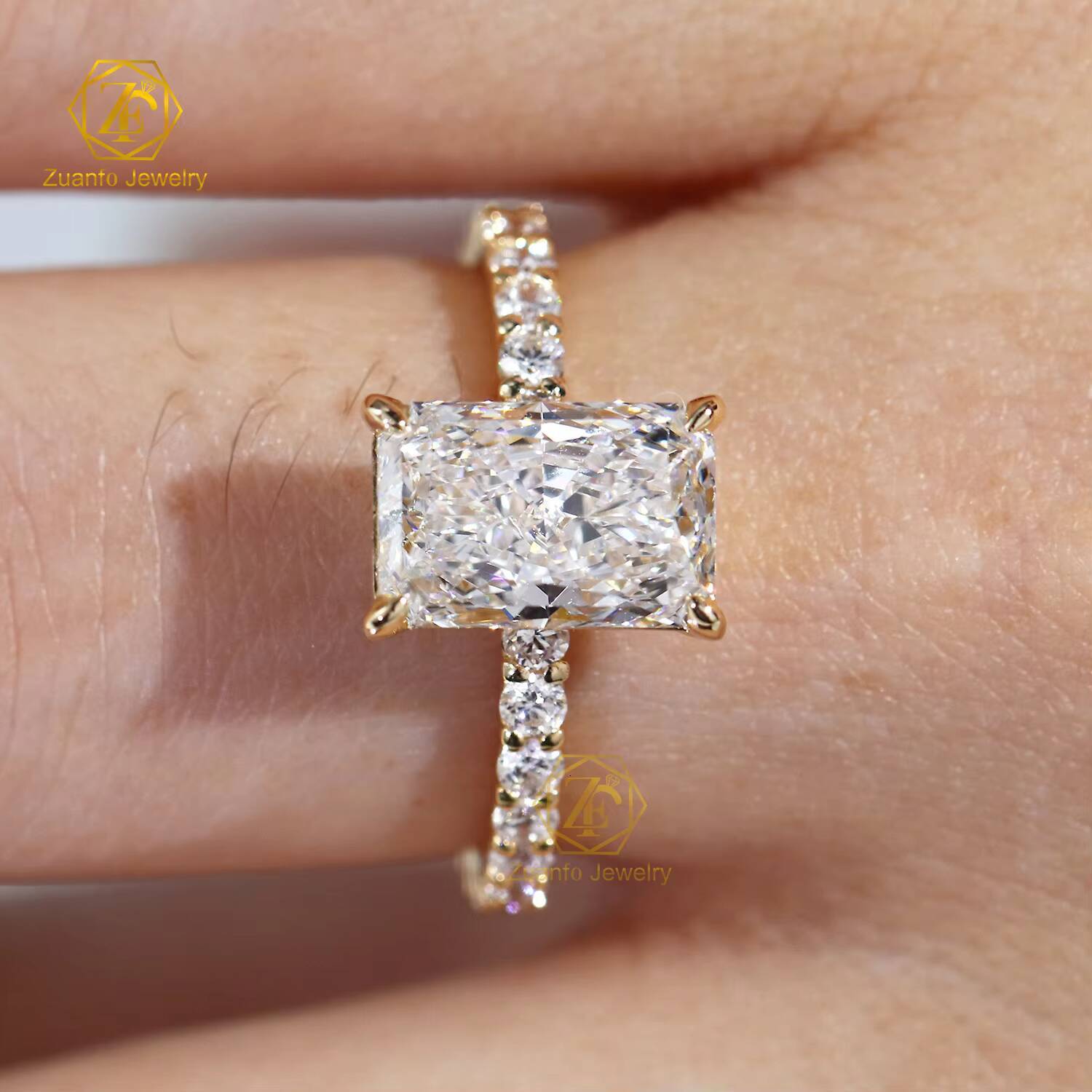 Womens Engagement Ring 14K Real Solid Gold with Radiant Cut Solitaire D VS1 IGI Certified Lab Grown Diamond Fine Jewelry