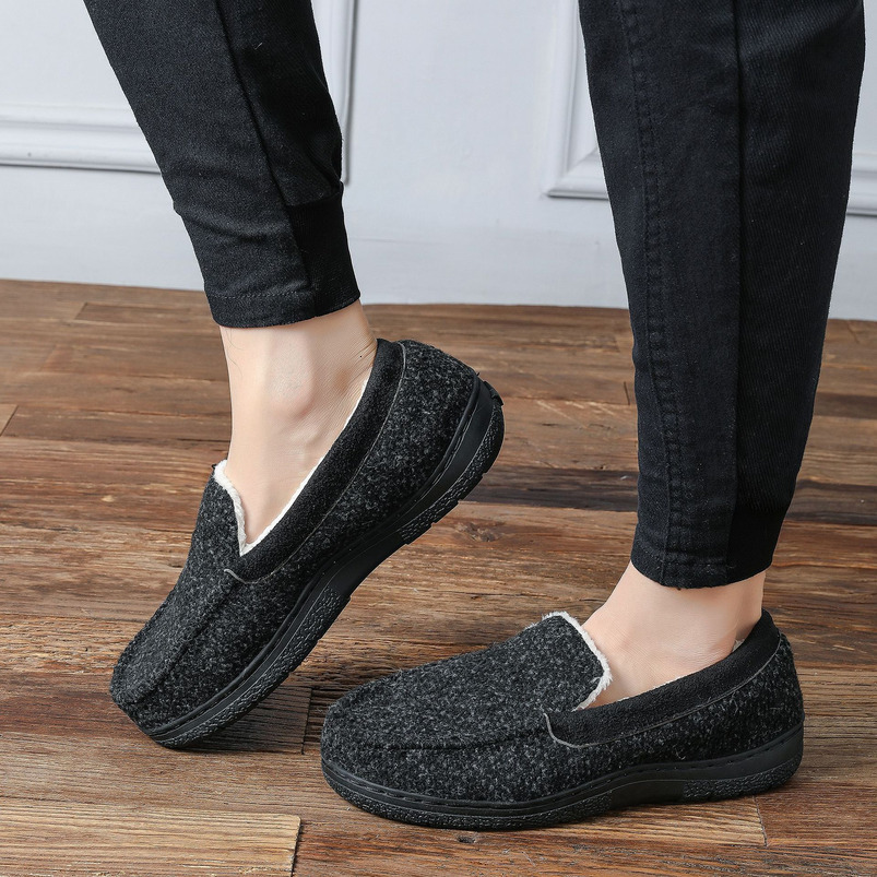 Men's Indoor Furry Mouth Mark Shoes Home Warm Outdoor Wear Fleece Lined Non-Slip Thickened Cotton