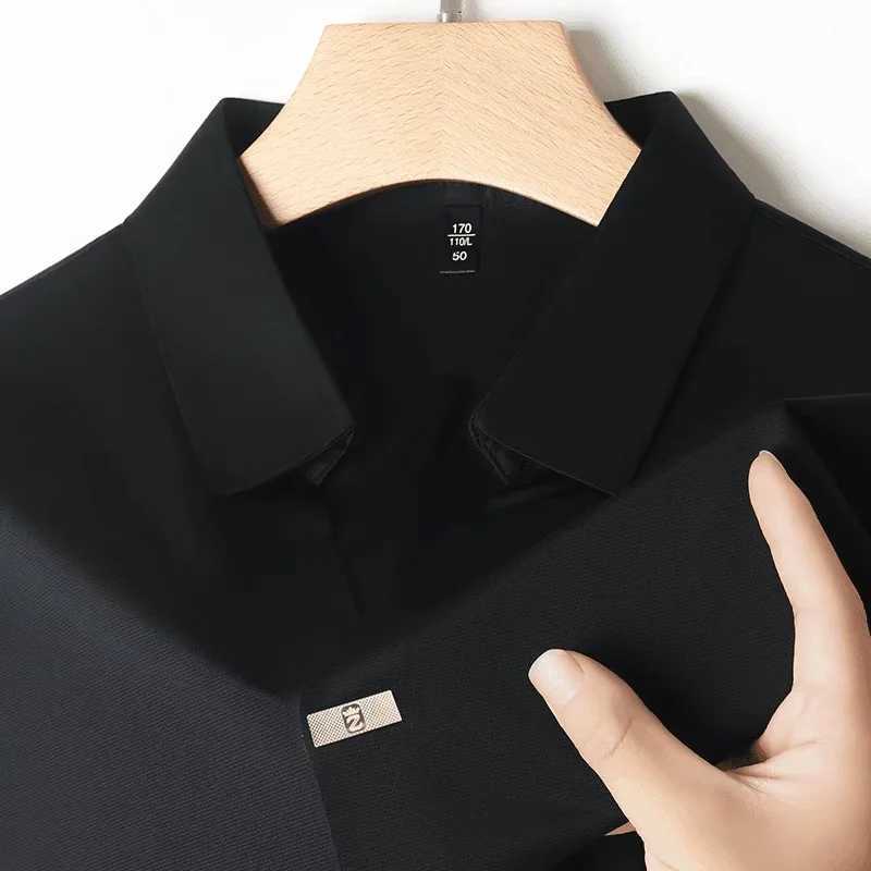 Light luxury fashionable mens shirt with no zipper design polo shirt summer ice silk comfortable casual solid color mens shirt XJ250725