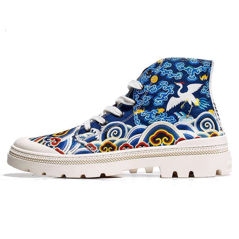Jifffly High-Top Sneakers Trendy Chinese Canvas Shoes Men's Ethnic Style National Trend Cloud Crane Nine Skies