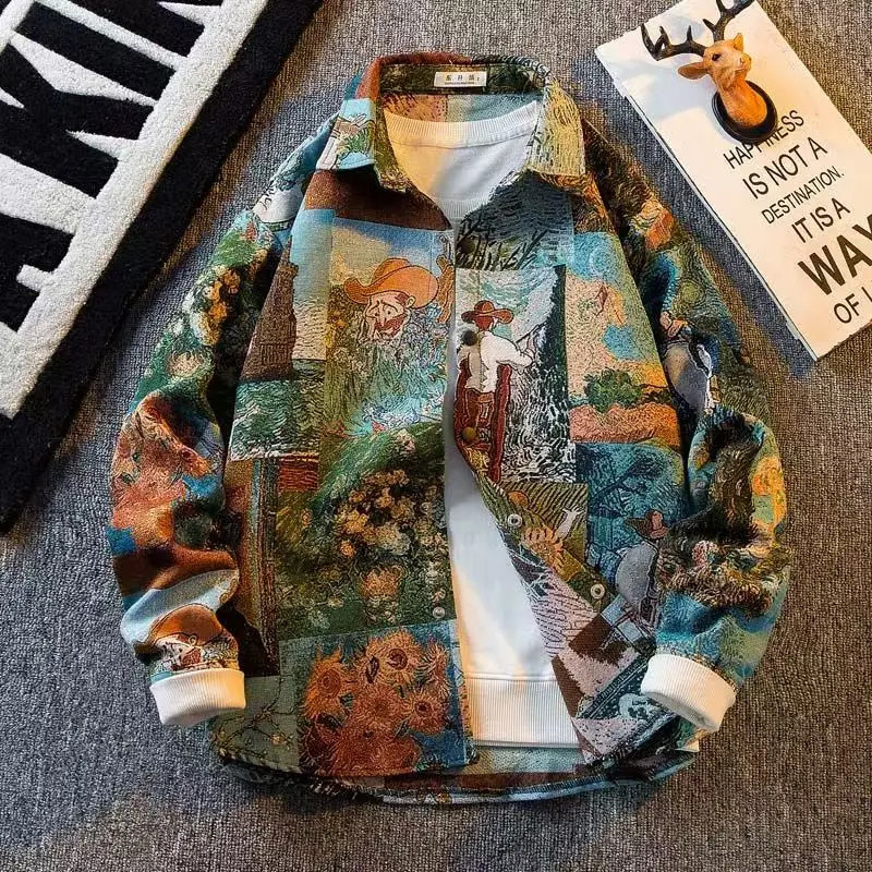 2025 spring Mens doodle Camouflage Men Jacket Loose Turn Down Collar Cargo Lapel Coat printing fashion jackets Outerwear male 250717