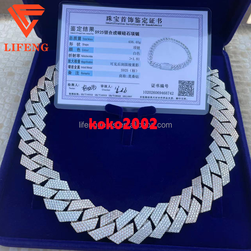 Custom 23mm 4-Row Two-Tone Hip Hop Cuban Link Chain Iced Out Falwless Moissanite Diamond Necklace Miami Style