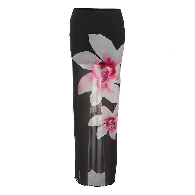 2025 Summer New Niche Design Fashion Printed Slim Sleeveless Top High Waist Slimming Skirt for Women 977