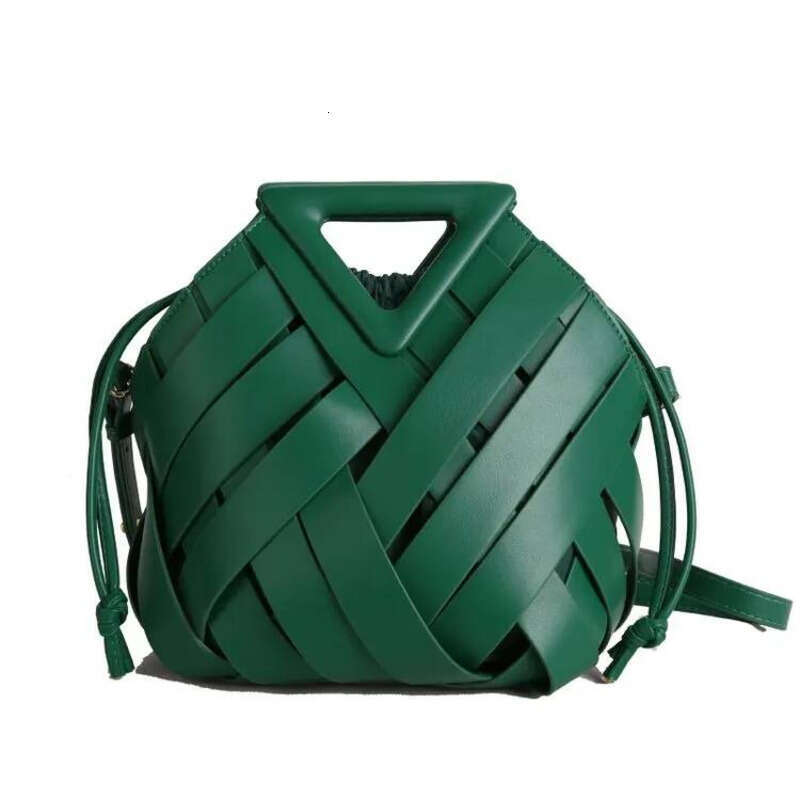 Designer Weave Basket Handbag Women Triangular Single Shoulder PU Material Crossbody Bag