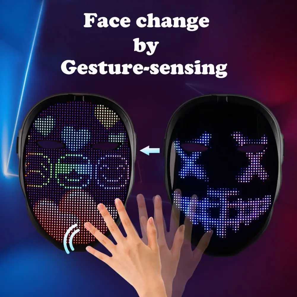 Face Transforming LED Mask with App Control - Programmable LED Halloween Mask Digital Luminous Mask for Adults Y250725